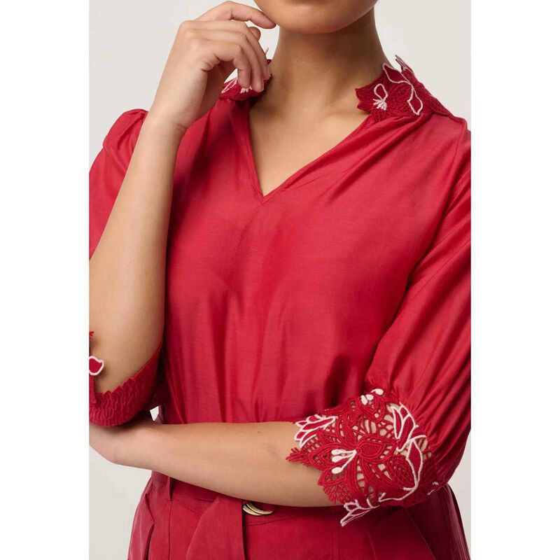 OnceWas Jardin Lace Detail Blouse image number 2